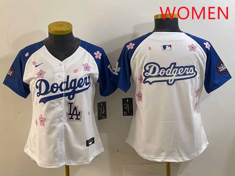 Women Los Angeles Dodgers Blank White Blue Sakura Edition 2025 Nike MLB Jersey style 18
